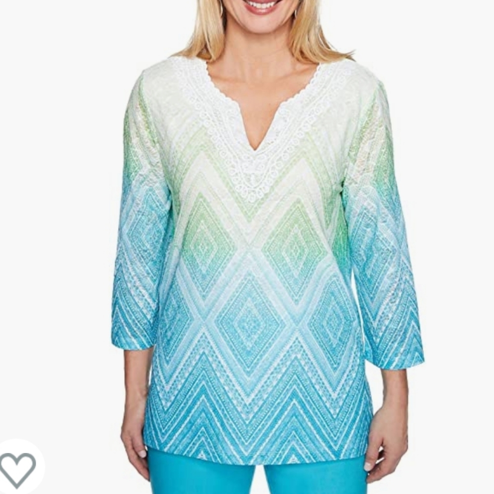 Alfred Dunner Women's Turks & Caicos Diamond Ombre Shirt
